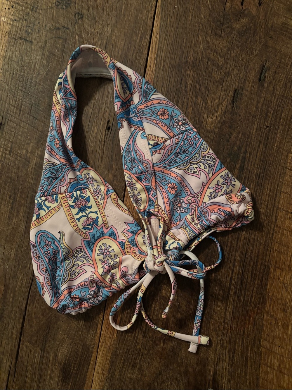 Paisley Print Halter Bikini Top in Pastel Pink & Blue